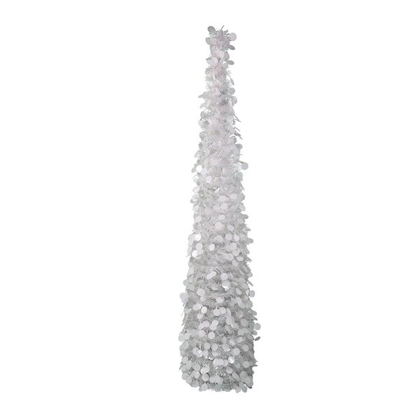 5FT White Christmas Pop Up Tinsel Tree Holiday Decor Collapsible - Picture 2 of 5